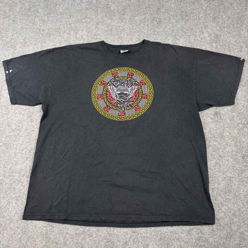 Crooks & Castles T Shirt Mens 2XL Black Medusa Graphic Greek Key Streetwear Fade